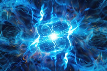 Blue Magnetic Field. Futuristic Technology with Electricity and Glow in Three-Dimensional Space. Energy, Science, and Element Colours - obrazy, fototapety, plakaty
