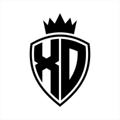 XD Letter monogram shield and crown outline shape with black and white color design