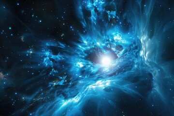 Blue Relativity: Glowing Gamma Ray Burst in Space. A Physics Background of Gravitation, Energy Waves, and Time Ripples at the Speed of Light - obrazy, fototapety, plakaty