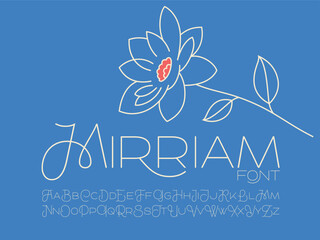 Vector font set named Mirriam with simple minimalistic flower illustration