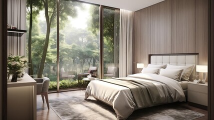 Modern cozy wooden bed UHD Wallpaper