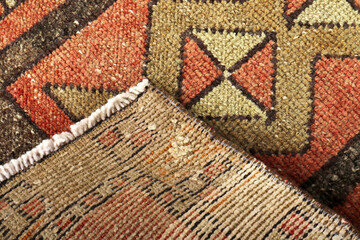 Textures and patterns in color from woven carpets - 785418412