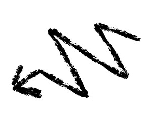 Hand drawn simple arrow drawn with wax crayon, chalk or charcoal. Uneven dry texture for underlining highlighting. Pencil drawn lines, strikethrough, grungy vector isolated on white
