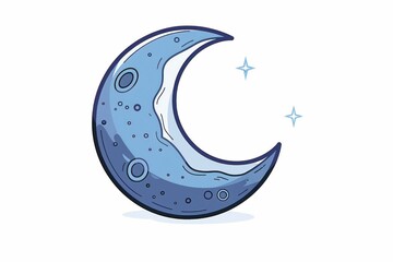 Beautiful Cartoon Illustration of a Crescent Moon with Stars in the Night Sky on a White Background