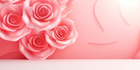 Rose background, gradient rose wall, abstract banner, studio room. Background for product display with copy space