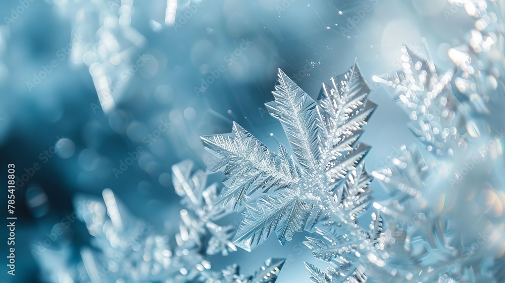 Poster mesmerizing ice crystals forming abstract patterns on window winter macro photography