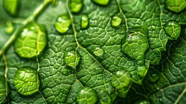 mesmerizing macro photograph of rain droplets on leaf surface abstract background