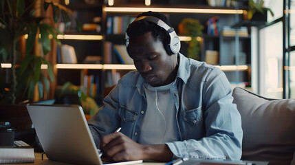 African American employee working on a project in office