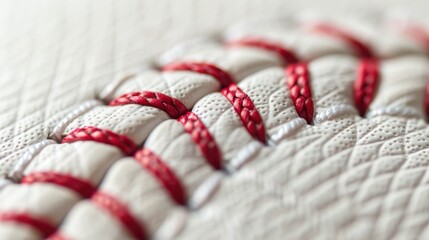 Fototapeta premium Baseball leather ball close up, macro photo of stiches and seam