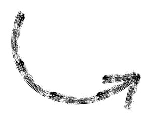 Hand drawn simple arrow drawn with wax crayon, chalk or charcoal. Uneven dry texture for underlining highlighting. Pencil drawn lines, strikethrough, grungy vector isolated on white