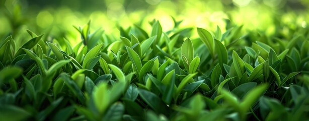 Obraz premium Nature Photography. Dew on Lush Green Leaves with Golden Sunlight Flare.