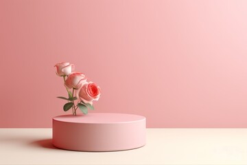 Rose minimal background with cylinder pedestal podium for product display presentation mock up in 3d rendering illustration vector design