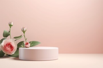 Obraz na płótnie Canvas Rose minimal background with cylinder pedestal podium for product display presentation mock up in 3d rendering illustration vector design