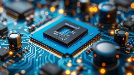 Fototapeta na wymiar Blue Circuit board. Technology background. Central Computer Processors CPU concept.