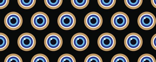Blue evil eye. Vector seamless patterns with various evil eyes talismans for protection and good luck.Turkish Contemporary modern trendy background for digital paper, textile, texture, wrapping paper.