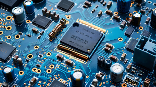 Blue Circuit board. Technology background. Central Computer Processors CPU concept.