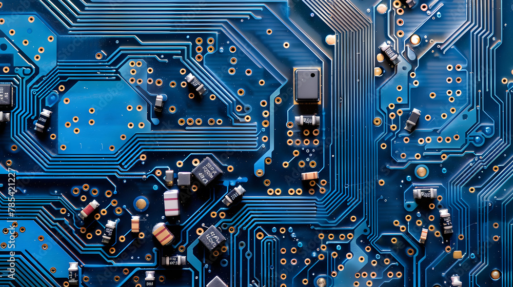 Poster blue circuit board. technology background. central computer processors cpu concept.