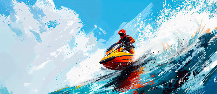 homme qui fait du jet ski - illustration