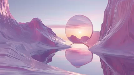 Rolgordijnen  Fantasy 3D Landscape with Pink and Violet Mirror © ran