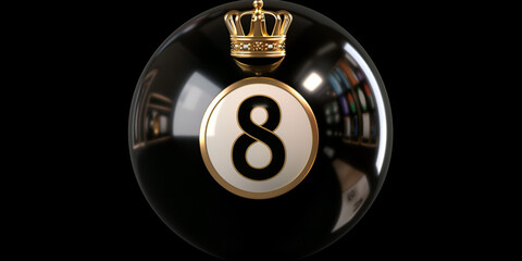 number eight ball on black background