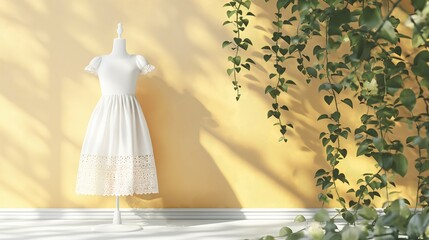 white dress mockup, model of white dress worn on mannequins
