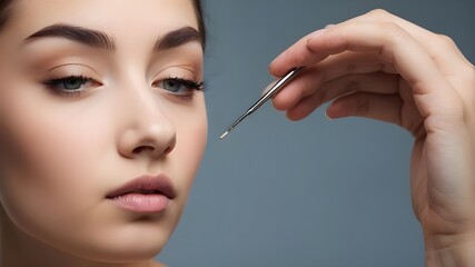 A pair of tweezers delicately plucking a stray eyebrow hair