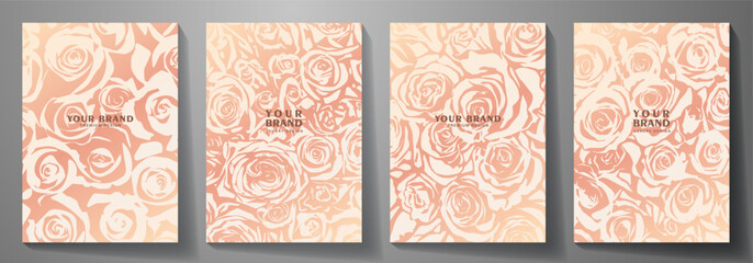 Set of cover template with pink flowers background for cover design, invitation, flyer, wedding card, catalog, brochure template, menu design, congratulation. Elegant  premium cover design.
