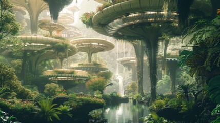 Alien botanical garden with levitating plants, extraterrestrial horticulture - obrazy, fototapety, plakaty