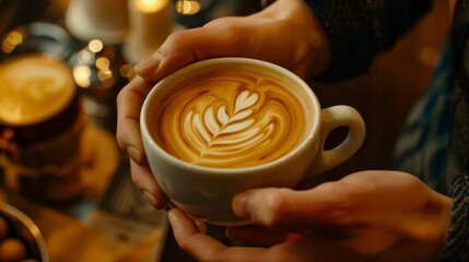 Barista creating latte art, the aroma and precision, culinary artistry - obrazy, fototapety, plakaty