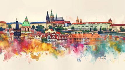 Whimsical Illustration of Prague with Crayon Strokes and Watercolor Splashes

 - obrazy, fototapety, plakaty