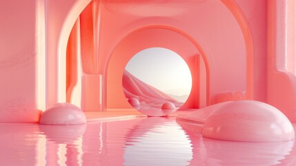 Fantasy 3D Landscape with Pink and Violet Mirror
