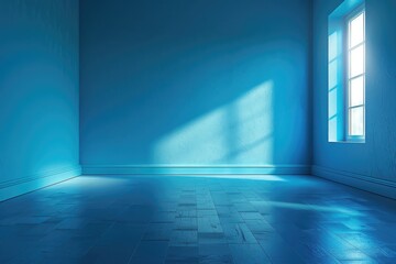 An empty underground blue room with bare walls and lighting with empty space