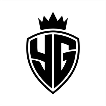 YG Letter monogram shield and crown outline shape with black and white color design