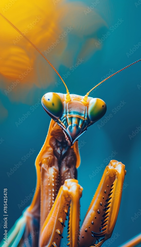 Poster detailed macro shot of a praying mantis in sharp focus for optimal search relevance