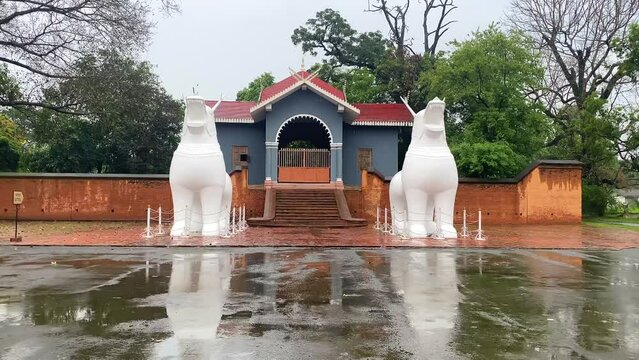 Tourists visit at historical monument of manipur kangla fort and brindavan chandra temple in imphal.
