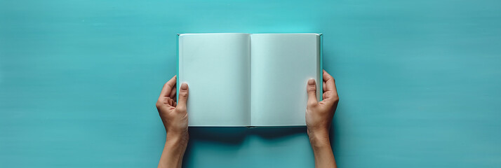 Serene Workspace - White Notebook and Calming Blue Surroundings