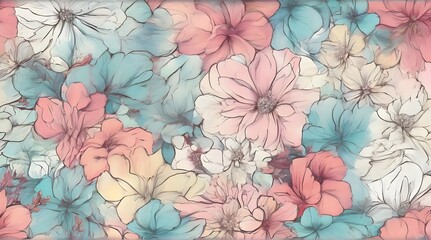 Seamless floral pattern with flower garden background in pink and blue colors. Vector illustration of watercolor textured abstract art textile floral design generated ai