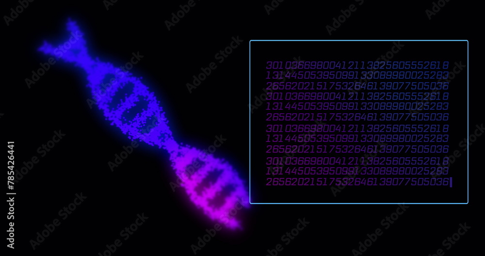 Poster image of data processing with dna strand on black background