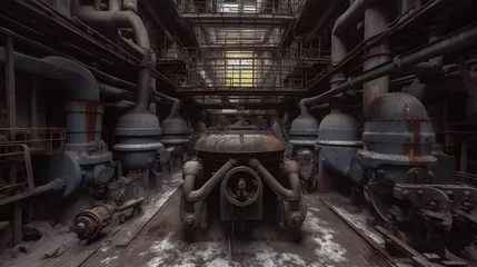 Foto op Aluminium Abandoned factory with snow covered floor. Industrial indoor background. © vlntn