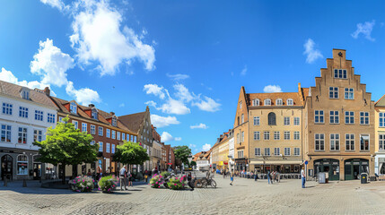 Fototapeta premium Panoramic view of Market Square Axeltorv in Fredericia