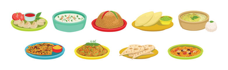 Traditional Indian Food and Served Dish Vector Set