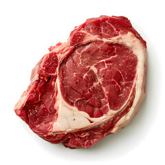 Fresh raw beef ribeye steak top view isolated on white