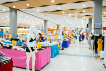 Abstract blurred of people in shopping mall of department store for background