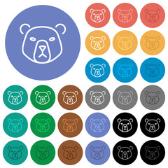 Bear head outline round flat multi colored icons