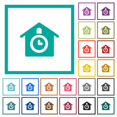 Cuckoo clock solid flat color icons with quadrant frames