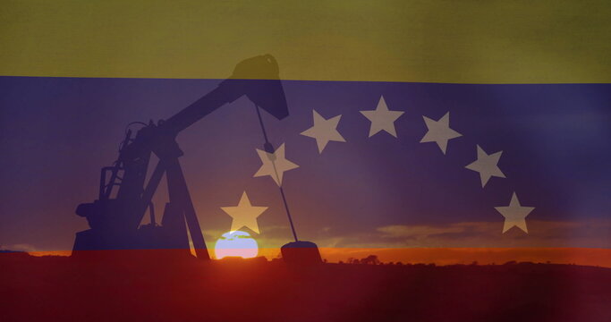 Naklejki Image of oil barrels and flag of venezuela