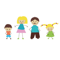 Web Children drawing Happy family holding Mother father sister brother.