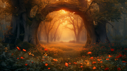 Ethereal Fantasy Forest with Arching Trees.