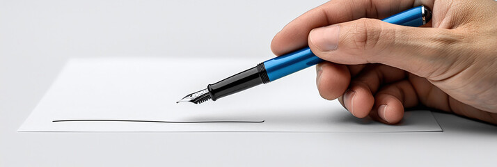 Signing Business Document with Blue Pen on White Background