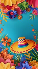 Cinco de Mayo Paper Art with Sombrero and Floral Accents